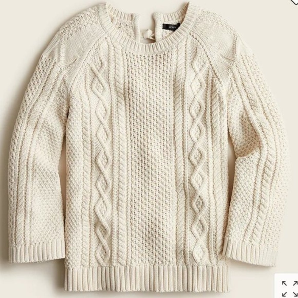 J. Crew Ivory Tie-Back Cable-Knit Crewneck Sweater - Size Medium